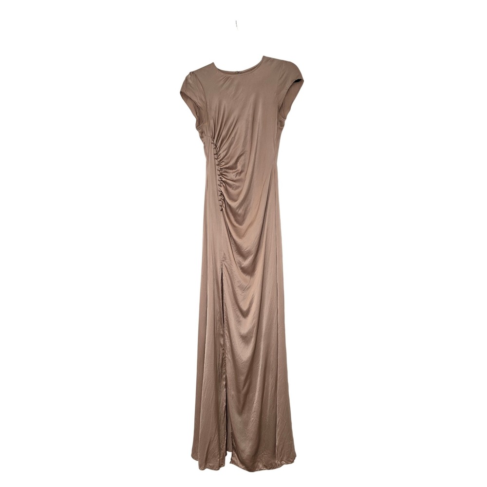 Reformation Birch Silk Maxi Dress Champagne Rose Ruched Side Slit Cap Sleeve 4 - Picture 2 of 8